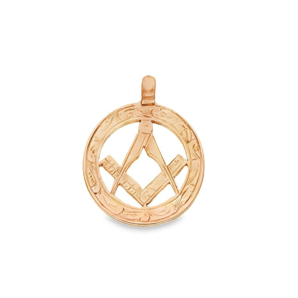 9ct Yellow Gold Round Masonic Pendant - 17x21x1mm - 3.0g