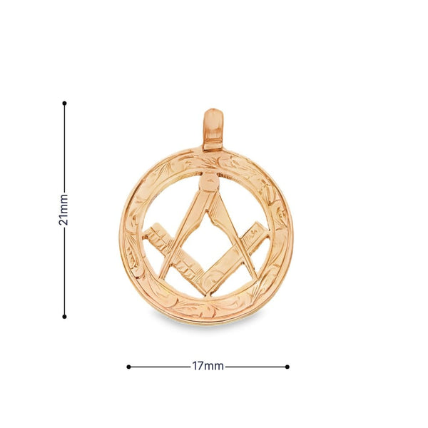9ct Yellow Gold Round Masonic Pendant - 17x21x1mm - 3.0g