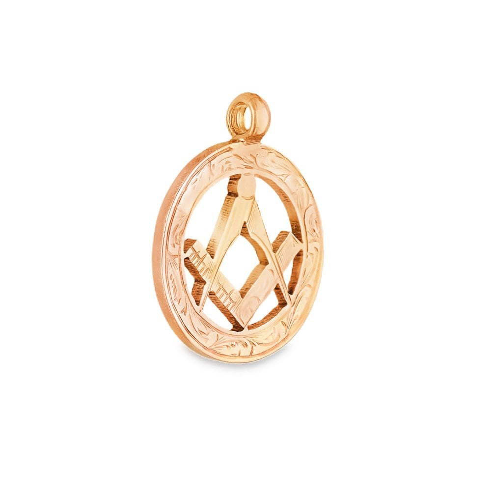 9ct Yellow Gold Round Masonic Pendant - 17x21x1mm - 3.0g