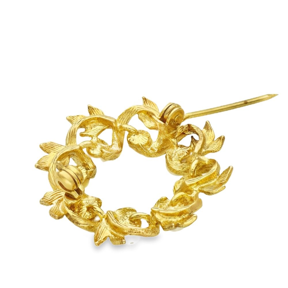 9ct Yellow Gold Pearl Wreath Brooch - 27x27x11mm - 4.7g