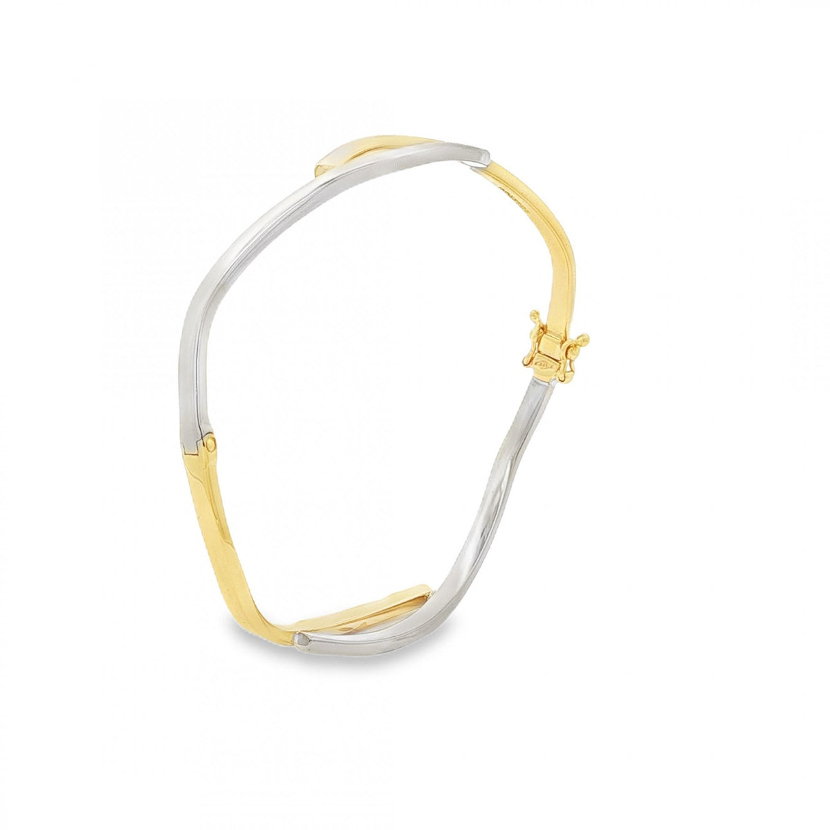9ct Yellow & White Gold Hinged Twist Bangle - 18cm - 7.3g