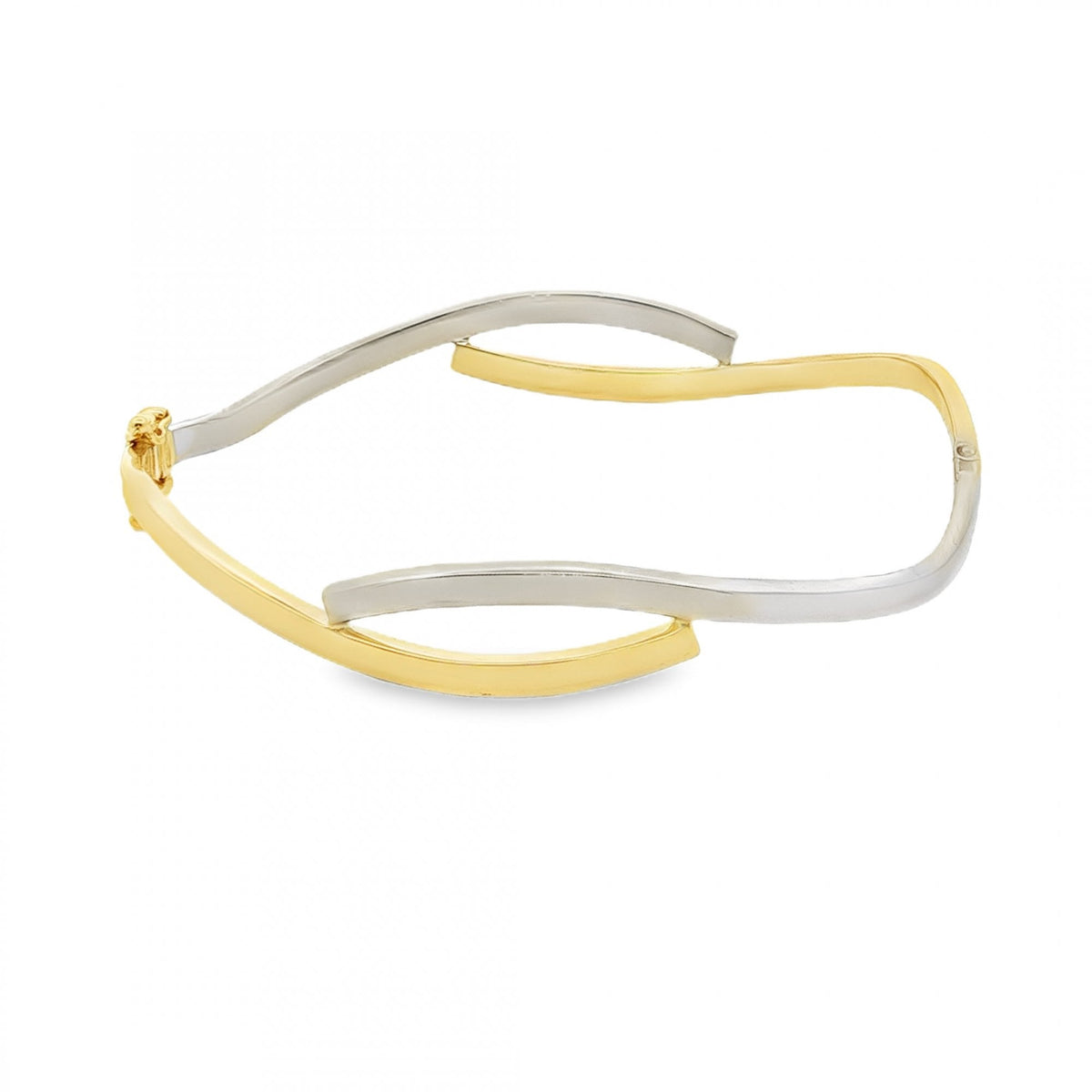 9ct Yellow & White Gold Hinged Twist Bangle - 18cm - 7.3g