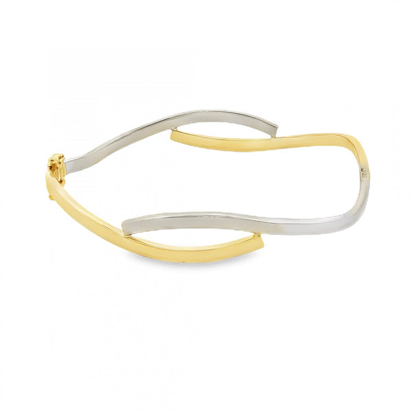 9ct Yellow & White Gold Hinged Twist Bangle - 18cm - 7.3g