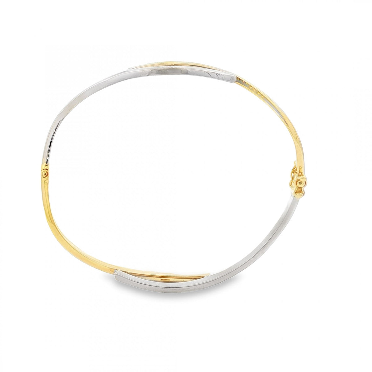9ct Yellow & White Gold Hinged Twist Bangle - 18cm - 7.3g