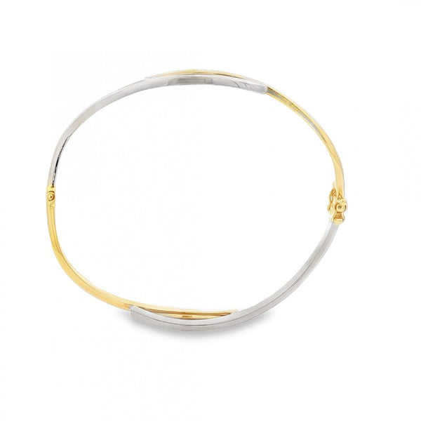 9ct Yellow & White Gold Hinged Twist Bangle - 18cm - 7.3g
