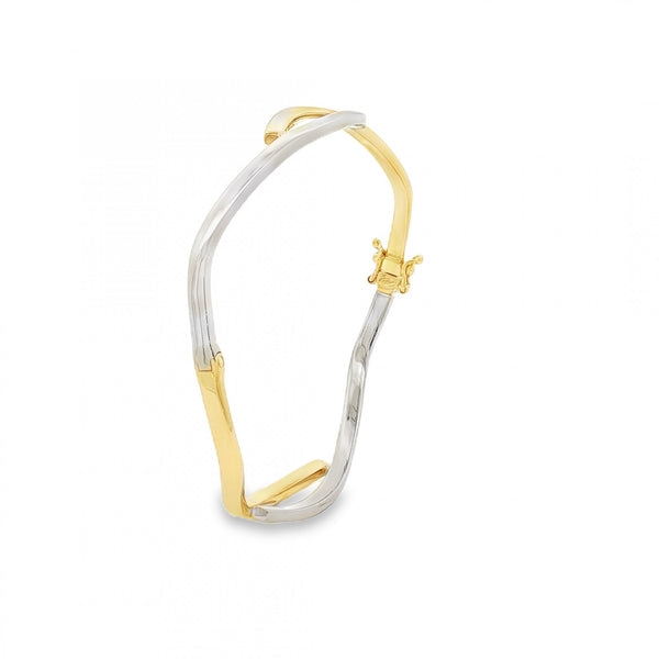 9ct Yellow & White Gold Hinged Twist Bangle - 18cm - 7.3g