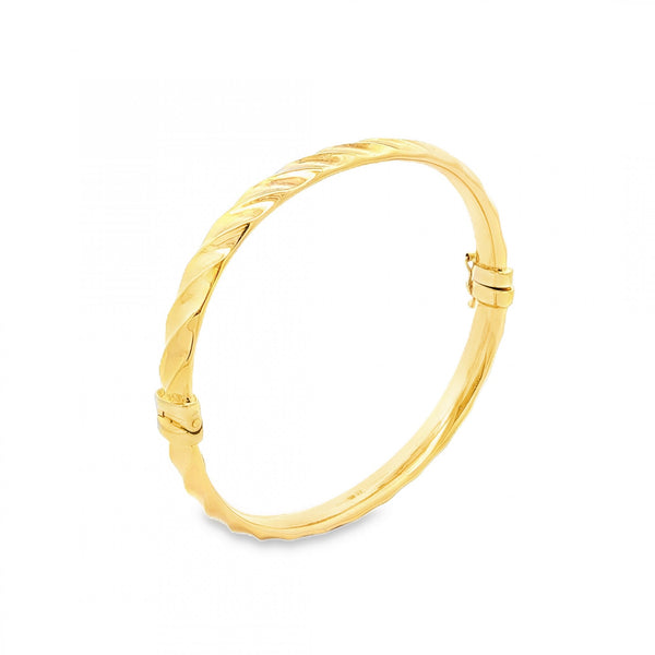 9ct Yellow Gold Hollow Coil Hinge Bangle - 17.5cm - 7.2g