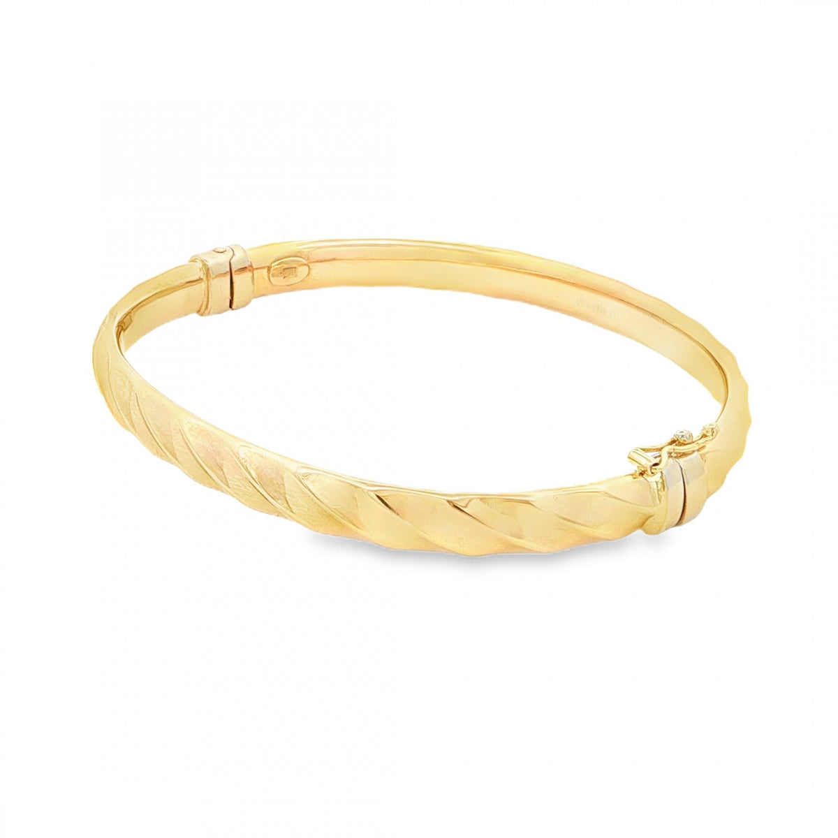 9ct Yellow Gold Hollow Coil Hinge Bangle - 17.5cm - 7.2g