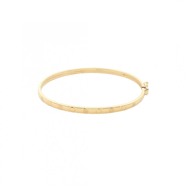9ct Yellow Gold Heart-Patterned Bangle - 12.5cm - 2.2g