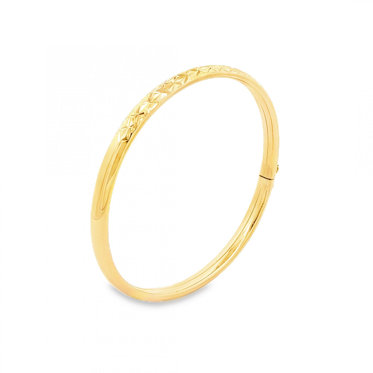 9ct Yellow Gold Hollow Patterned Bangle - 18cm - 6.0g