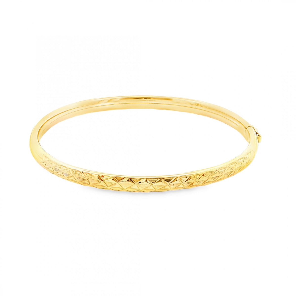 9ct Yellow Gold Hollow Patterned Bangle - 18cm - 6.0g