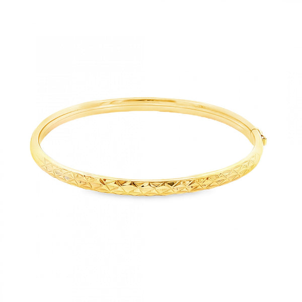 9ct Yellow Gold Hollow Patterned Bangle - 18cm - 6.0g