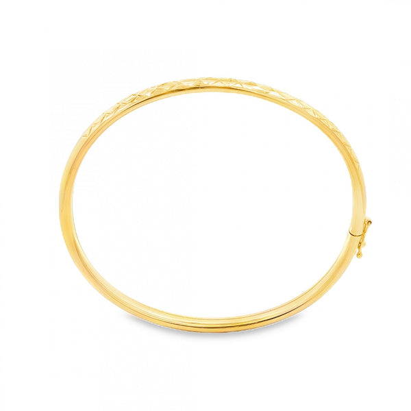 9ct Yellow Gold Hollow Patterned Bangle - 18cm - 6.0g