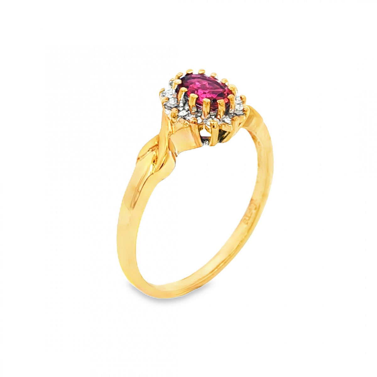 9ct Yellow Gold Pink Tourmaline & Diamond Ring - Size P