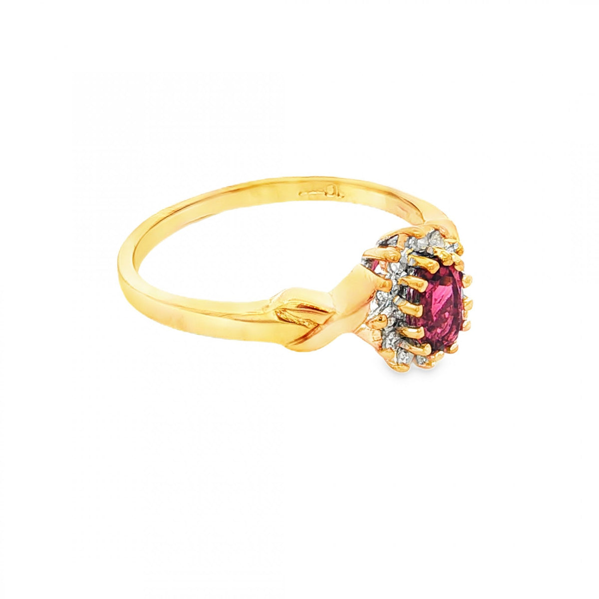 9ct Yellow Gold Pink Tourmaline & Diamond Ring - Size P