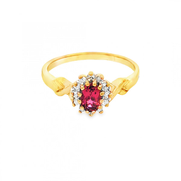9ct Yellow Gold Pink Tourmaline & Diamond Ring - Size P