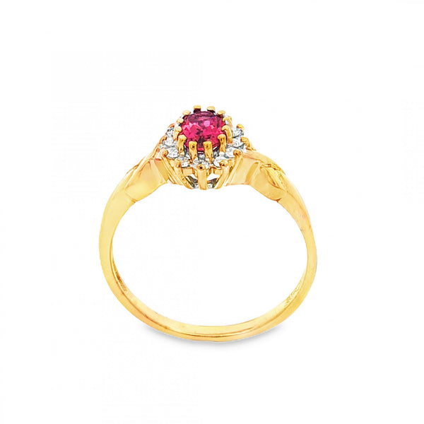 9ct Yellow Gold Pink Tourmaline & Diamond Ring - Size P