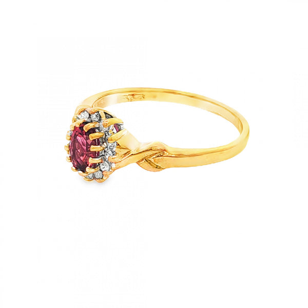 9ct Yellow Gold Pink Tourmaline & Diamond Ring - Size P