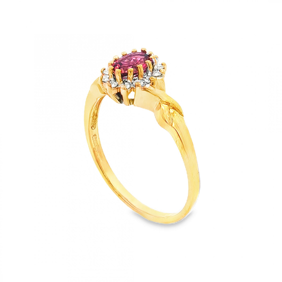 9ct Yellow Gold Pink Tourmaline & Diamond Ring - Size P