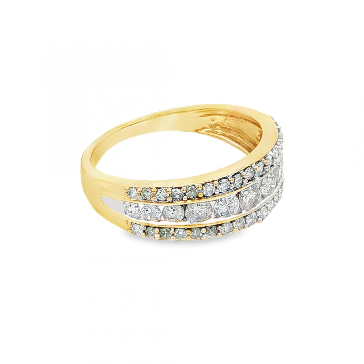 9ct Yellow Gold Triple Row Half-Eternity Diamond Ring - 0.88ct