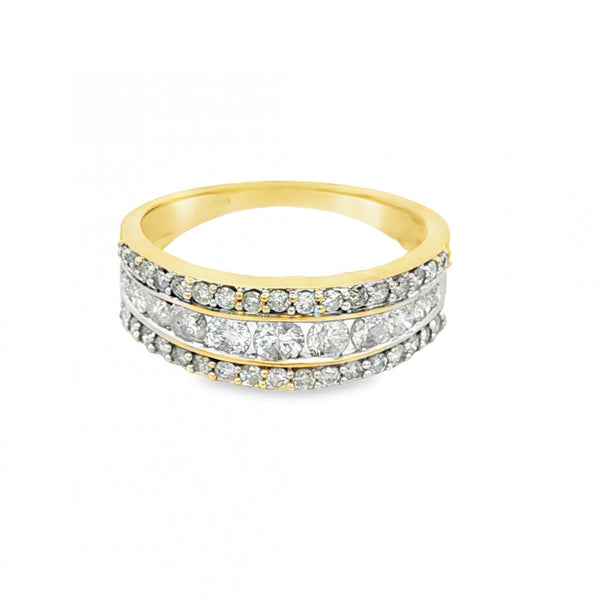9ct Yellow Gold Triple Row Half-Eternity Diamond Ring - 0.88ct