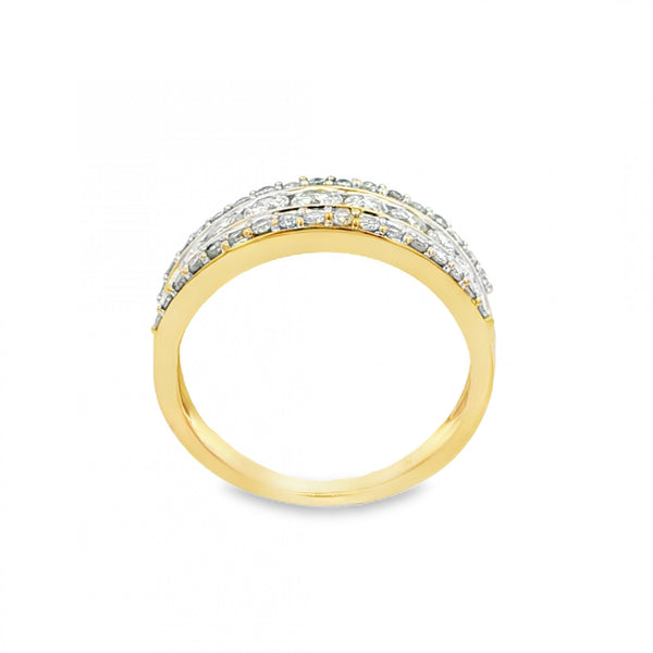 9ct Yellow Gold Triple Row Half-Eternity Diamond Ring - 0.88ct