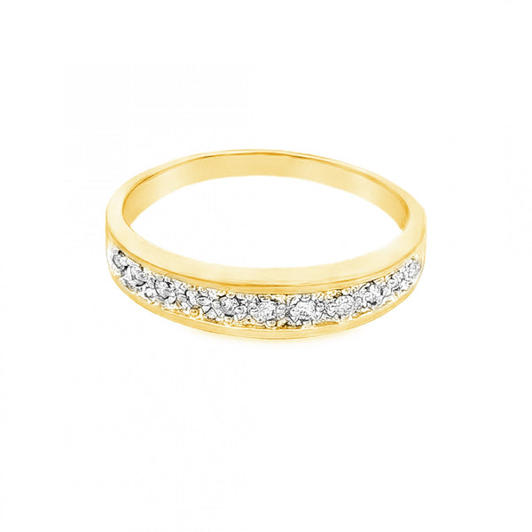 9ct Yellow Gold Illusion-Set Diamond Half-Eternity Ring - Size S