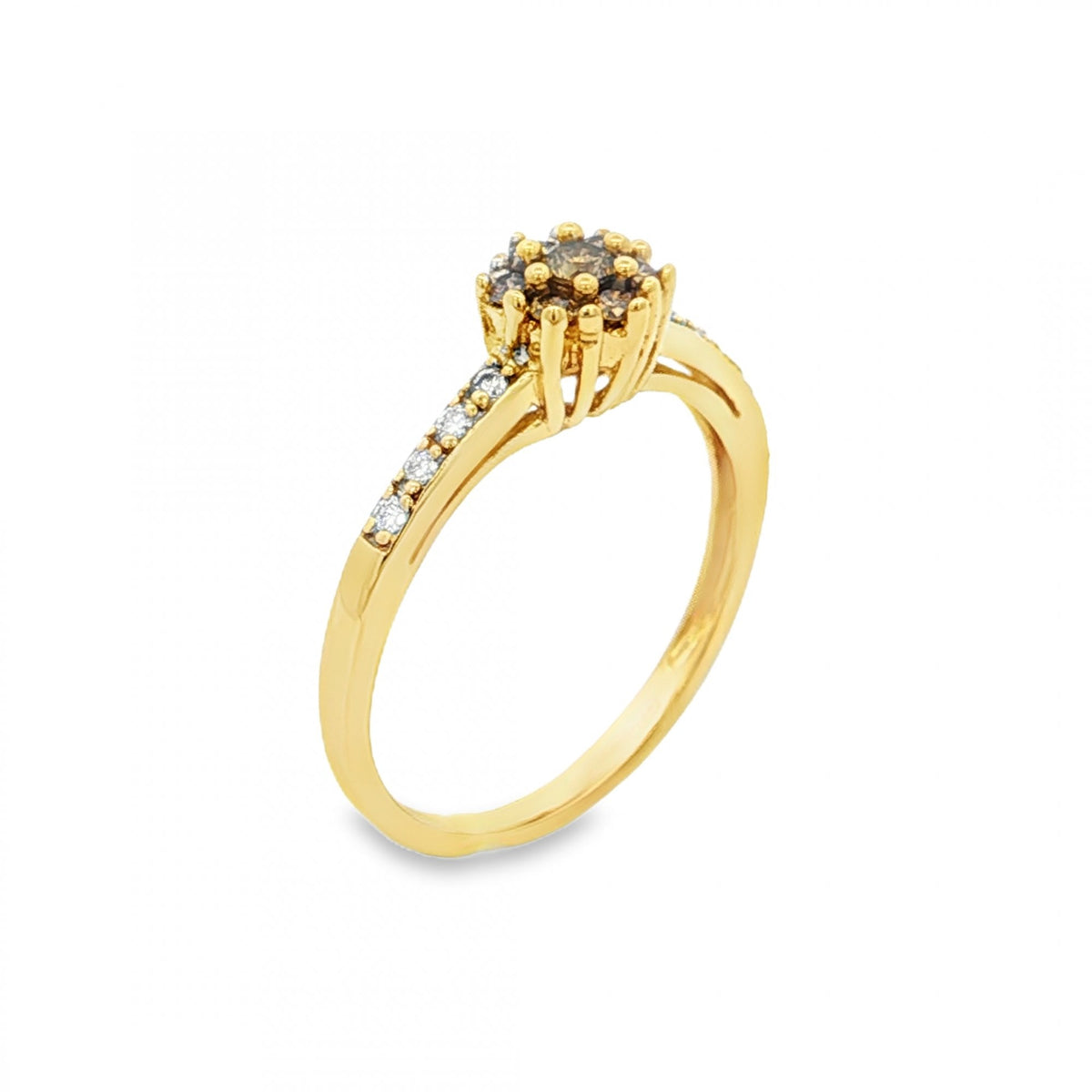 9ct Yellow Gold Diamond Cluster Ring - Size L½ - 0.15ct