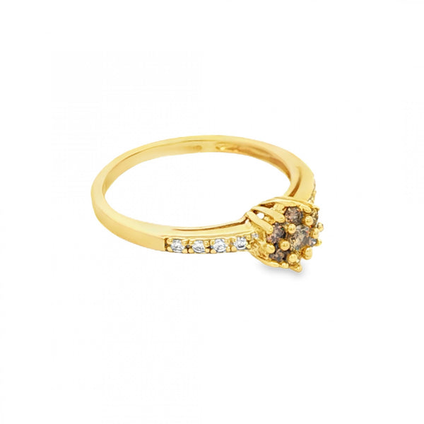 9ct Yellow Gold Diamond Cluster Ring - Size L½ - 0.15ct