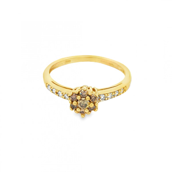 9ct Yellow Gold Diamond Cluster Ring - Size L½ - 0.15ct