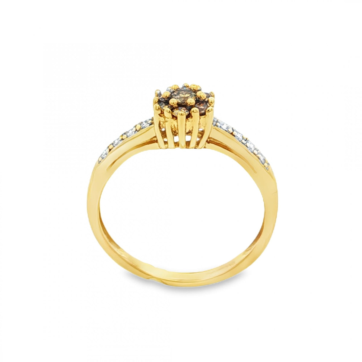9ct Yellow Gold Diamond Cluster Ring - Size L½ - 0.15ct