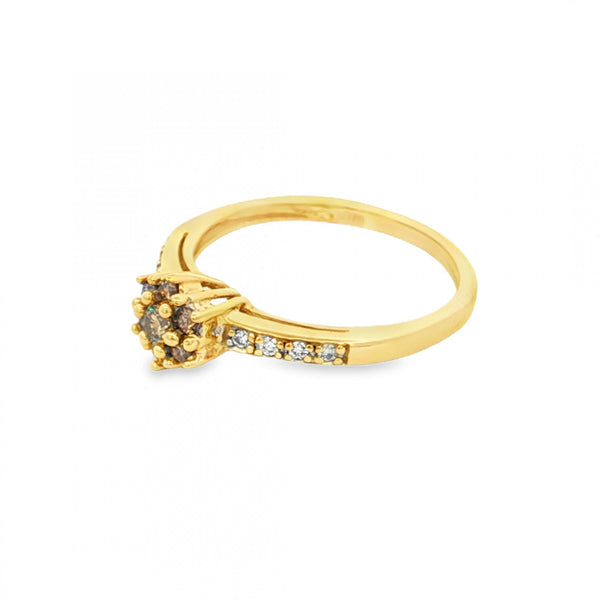 9ct Yellow Gold Diamond Cluster Ring - Size L½ - 0.15ct