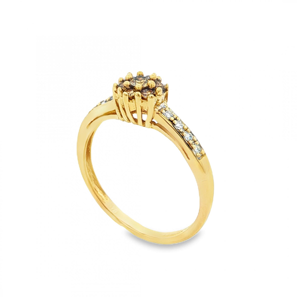 9ct Yellow Gold Diamond Cluster Ring - Size L½ - 0.15ct
