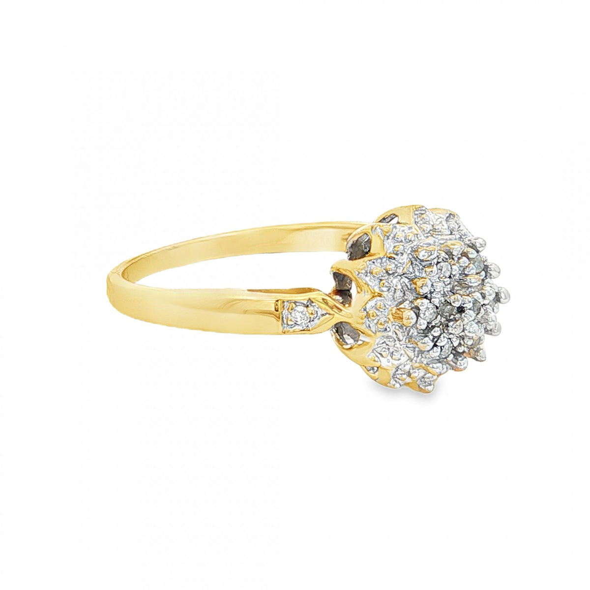 9ct Yellow Gold Illusion-Set Diamond Cluster Ring - Size N½