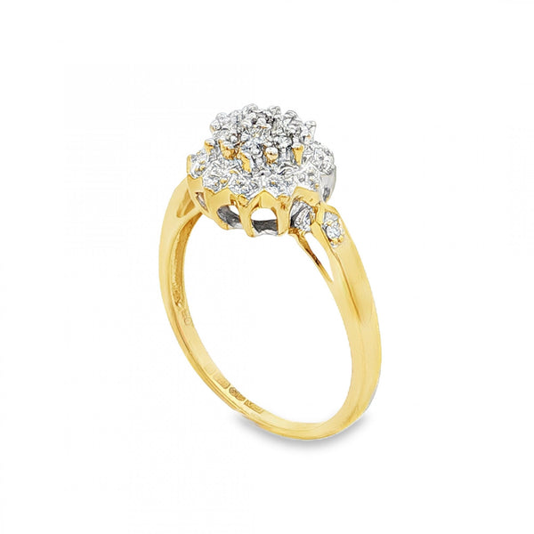 9ct Yellow Gold Illusion-Set Diamond Cluster Ring - Size N½