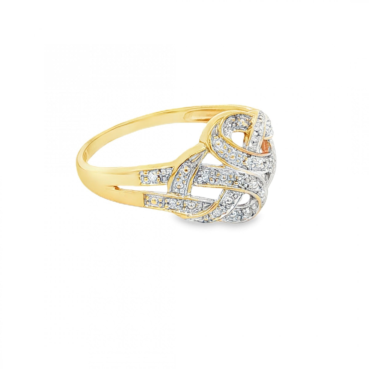 9ct Yellow Gold Illusion-Set Diamond Celtic Ring - Size P