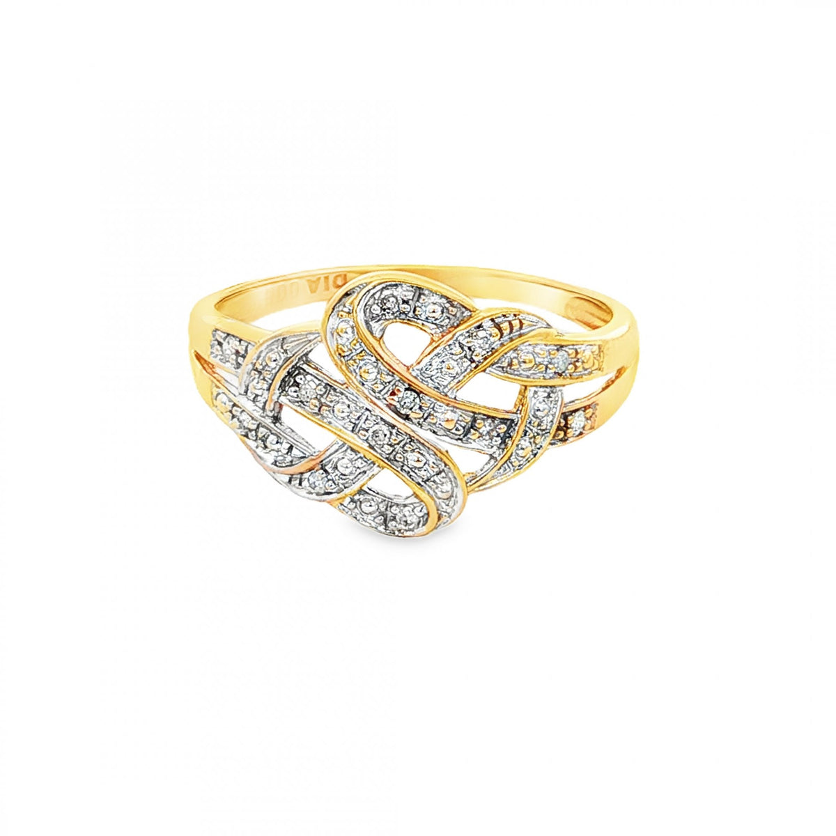 9ct Yellow Gold Illusion-Set Diamond Celtic Ring - Size P