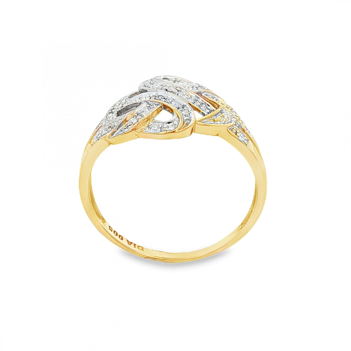 9ct Yellow Gold Illusion-Set Diamond Celtic Ring - Size P