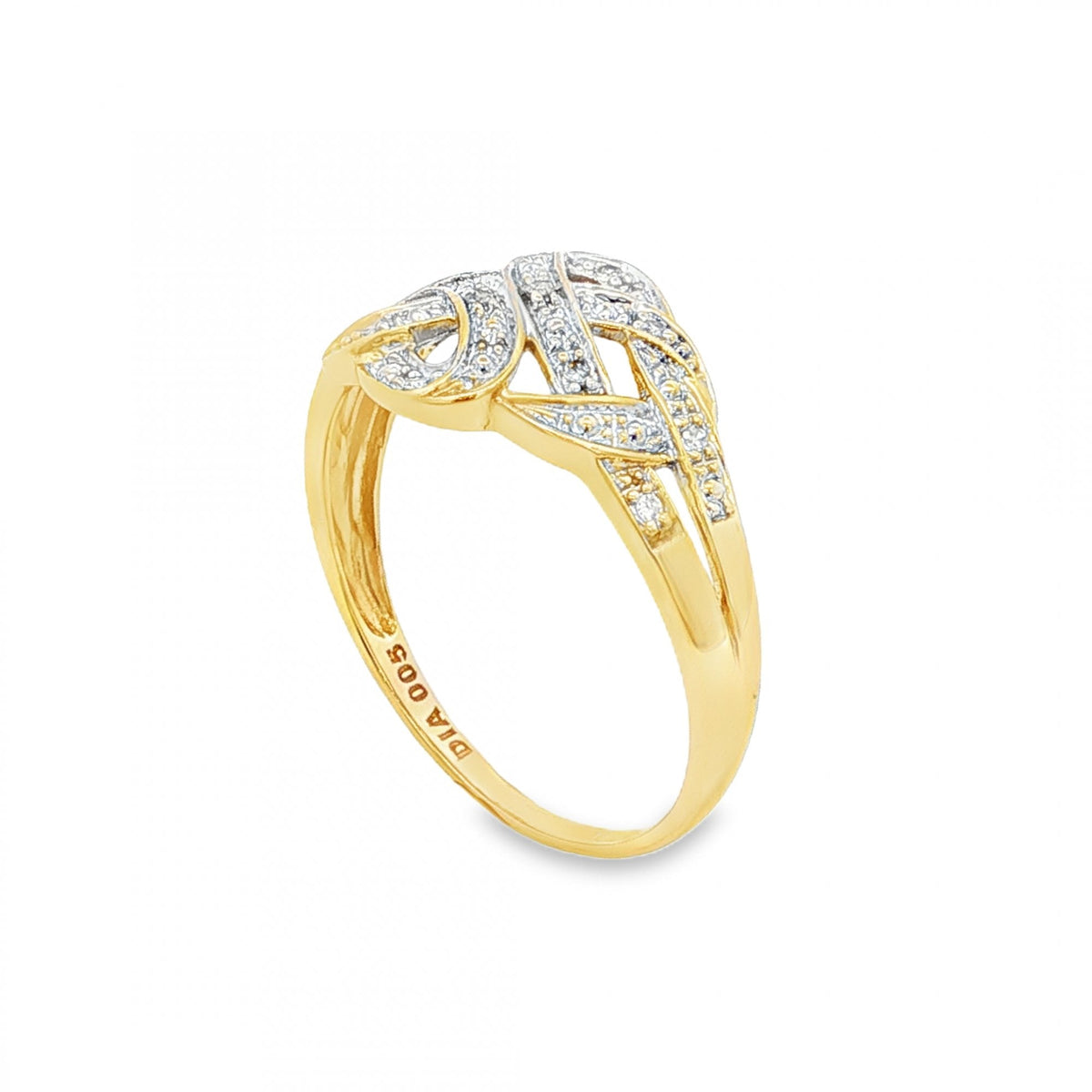9ct Yellow Gold Illusion-Set Diamond Celtic Ring - Size P