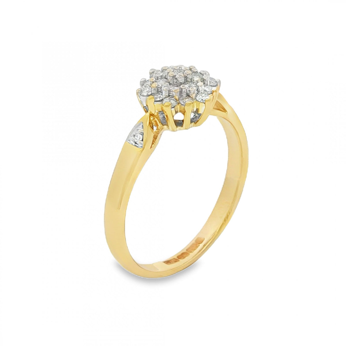 9ct Yellow Gold Diamond Cluster Ring - Size N½ - 0.25ct