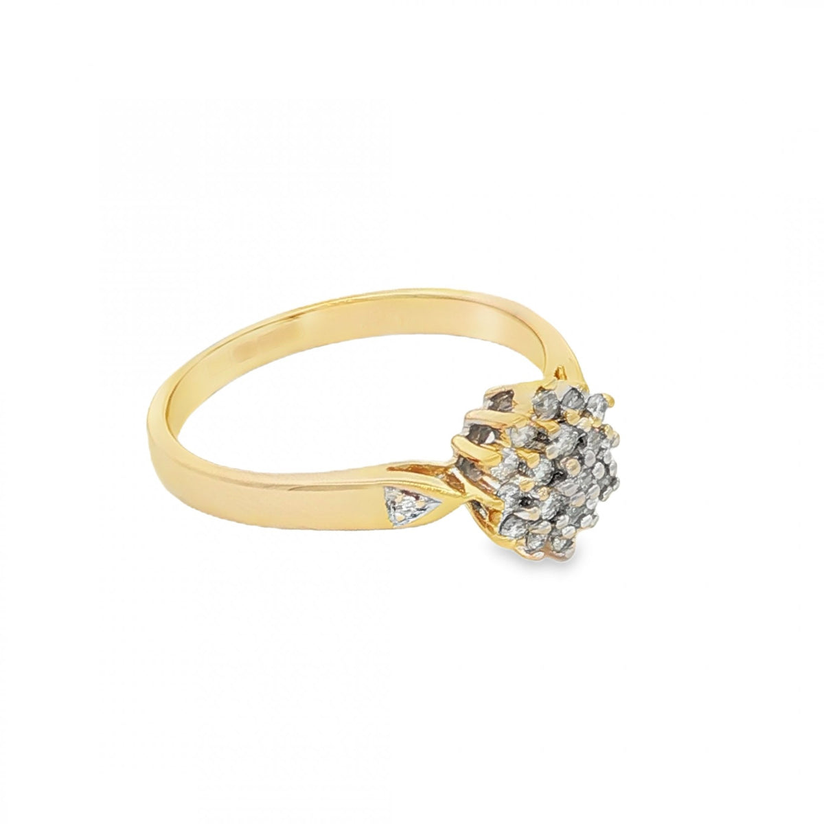 9ct Yellow Gold Diamond Cluster Ring - Size N½ - 0.25ct