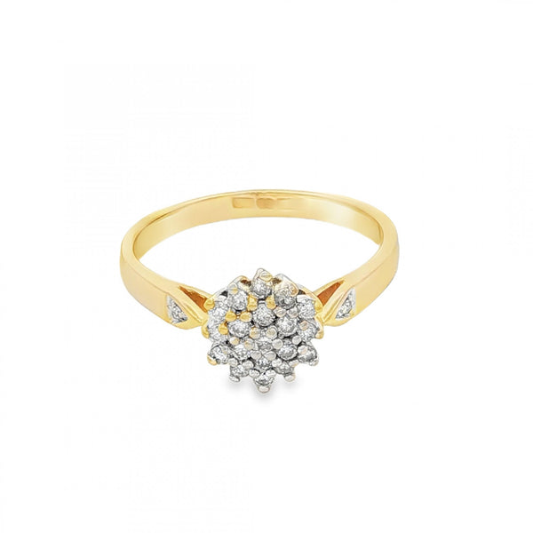 9ct Yellow Gold Diamond Cluster Ring - Size N½ - 0.25ct