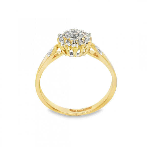 9ct Yellow Gold Diamond Cluster Ring - Size N½ - 0.25ct