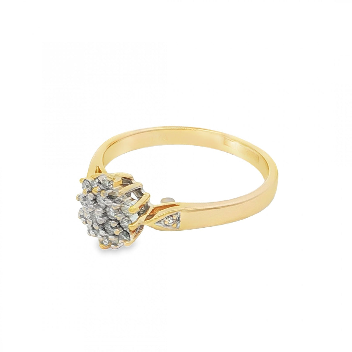 9ct Yellow Gold Diamond Cluster Ring - Size N½ - 0.25ct
