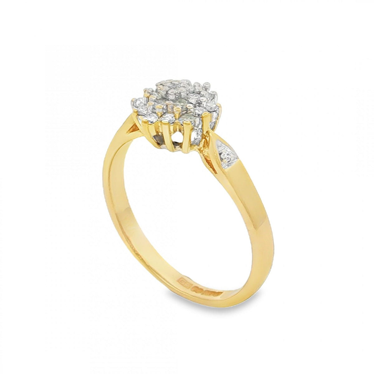 9ct Yellow Gold Diamond Cluster Ring - Size N½ - 0.25ct