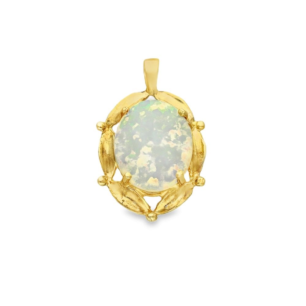 9ct Yellow Gold Opal Oval Pendant - 14x22x5mm - 1.5g