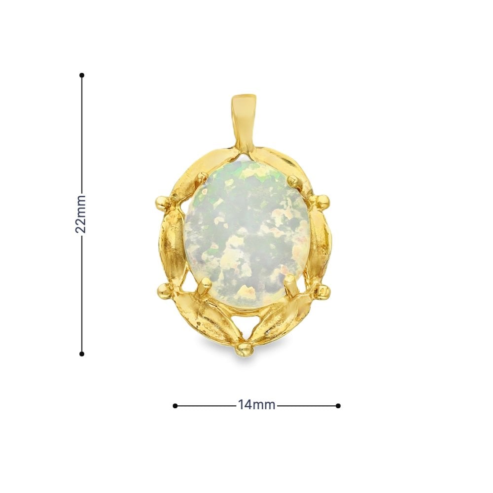 9ct Yellow Gold Opal Oval Pendant - 14x22x5mm - 1.5g