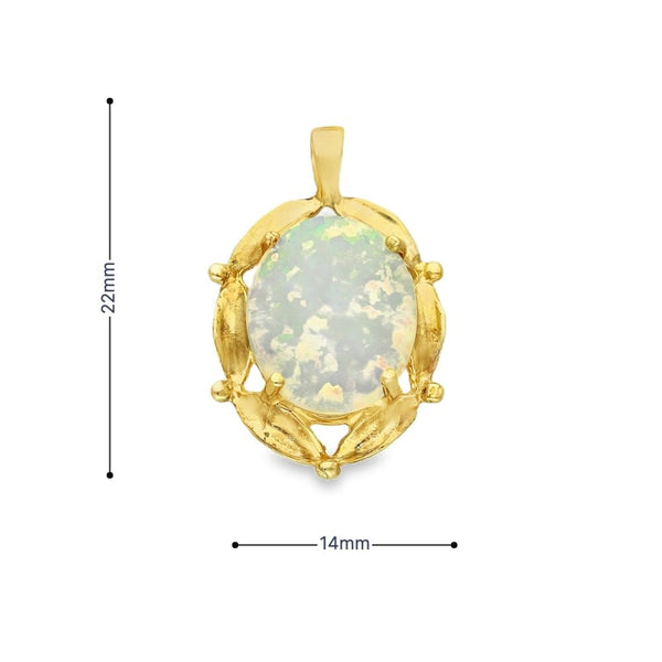 9ct Yellow Gold Opal Oval Pendant - 14x22x5mm - 1.5g