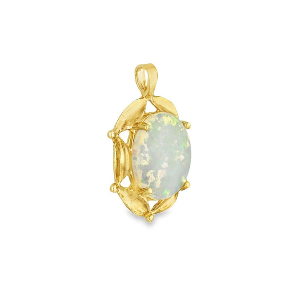 9ct Yellow Gold Opal Oval Pendant - 14x22x5mm - 1.5g