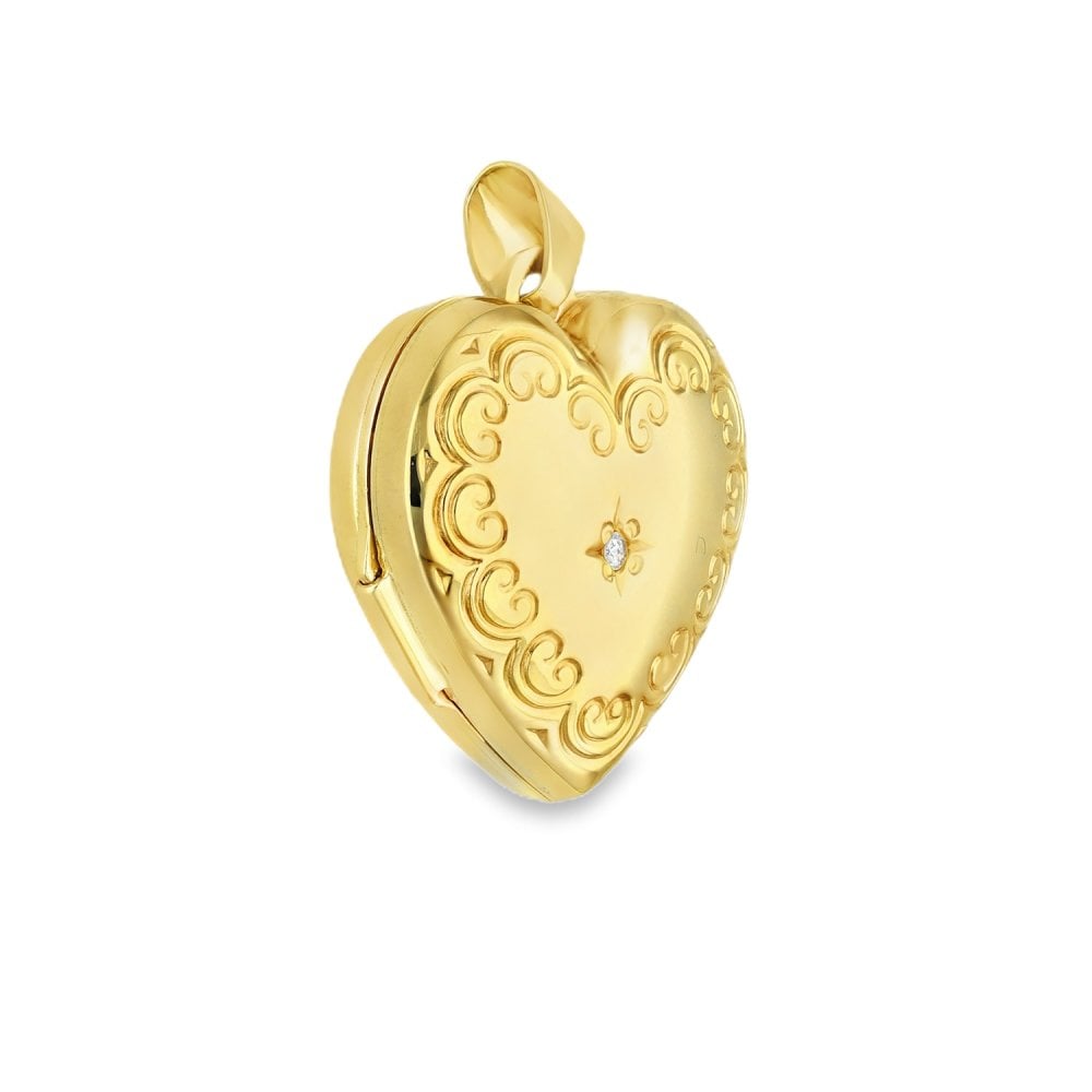 9ct Yellow Gold Diamond Heart Locket - 18x19x8mm - 1.9g